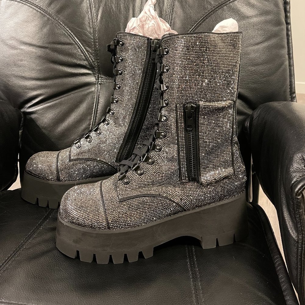 Brand New Rhinestone Combat Boots - Never Worn!